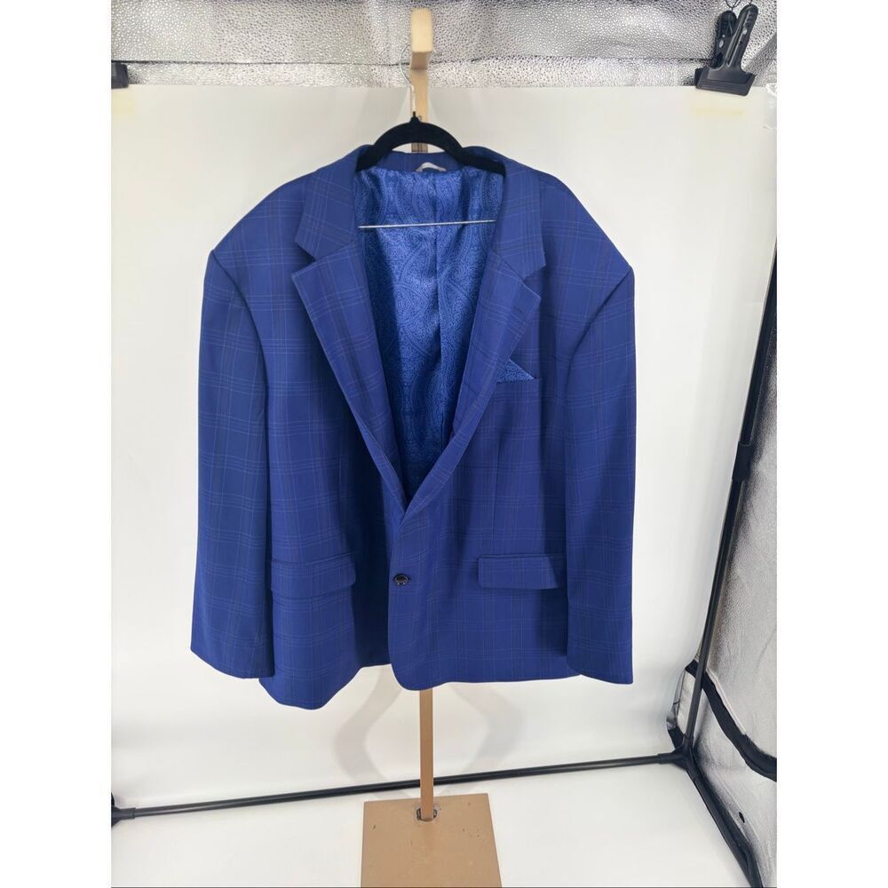 Oak Hill Windowpane Plaid Sport Coat Blazer 3XL 54R Mens Blue Business Old Money